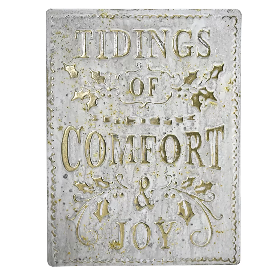 Christmas Forever WALL DECOR METAL 10″X14″ GOLD/WHT “TIDINGS OF COMFORT”