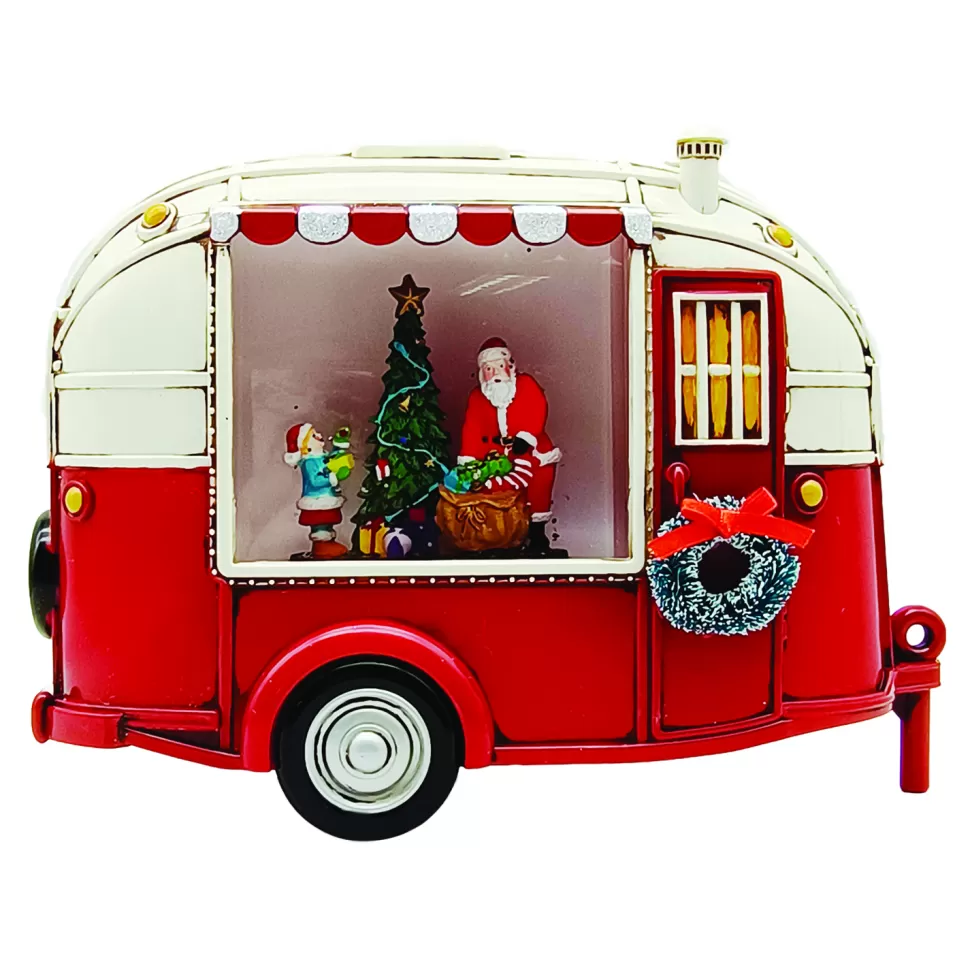 Christmas Forever WATER GLOBE CAMPER VAN W SPINNER WITH SANTA & CHILD IN SWIRL GLITTER LED 6.75″