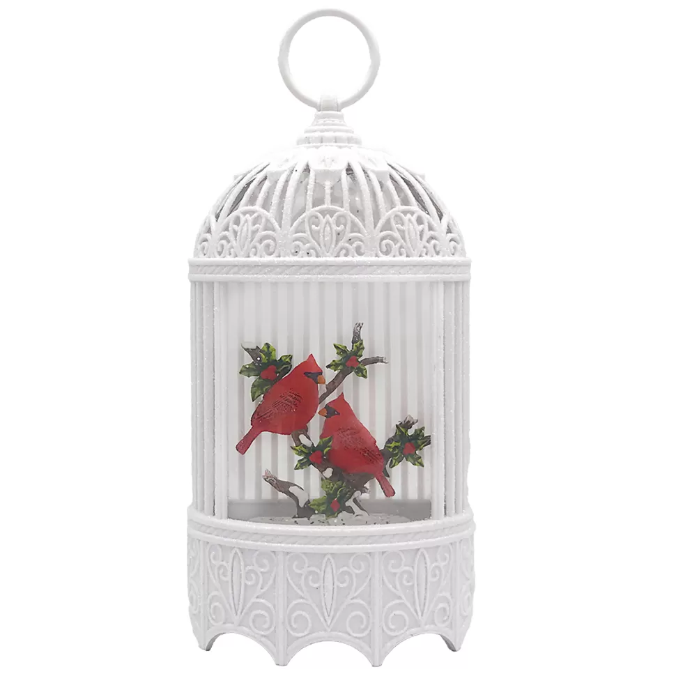 Christmas Forever WATER GLOBE CARDINALS 12″ W/ GLITTER SPINNER, LED LIGHT, B/O