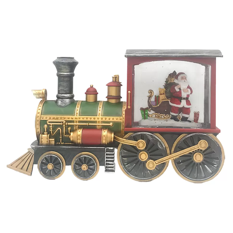 Christmas Forever WATER GLOBE SANTA ON A TRAIN 12.5″X7″ W/ GLITTER SPINNER, LED LIGHT, B/O, LED LIGHT, B/O