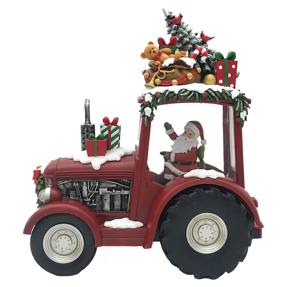 Christmas Forever WATER GLOBE SANTA ON A TRUCK 8.25″X10″ W/ GLITTER SPINNER, LED LIGHT, B/O