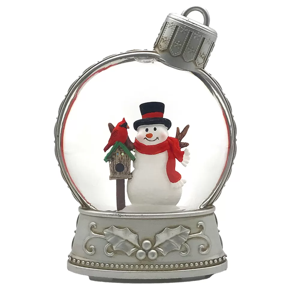 Christmas Forever WATER GLOBE SNOWMAN & CARDINAL 5.5″ W/ GLITTER, LED, B/O