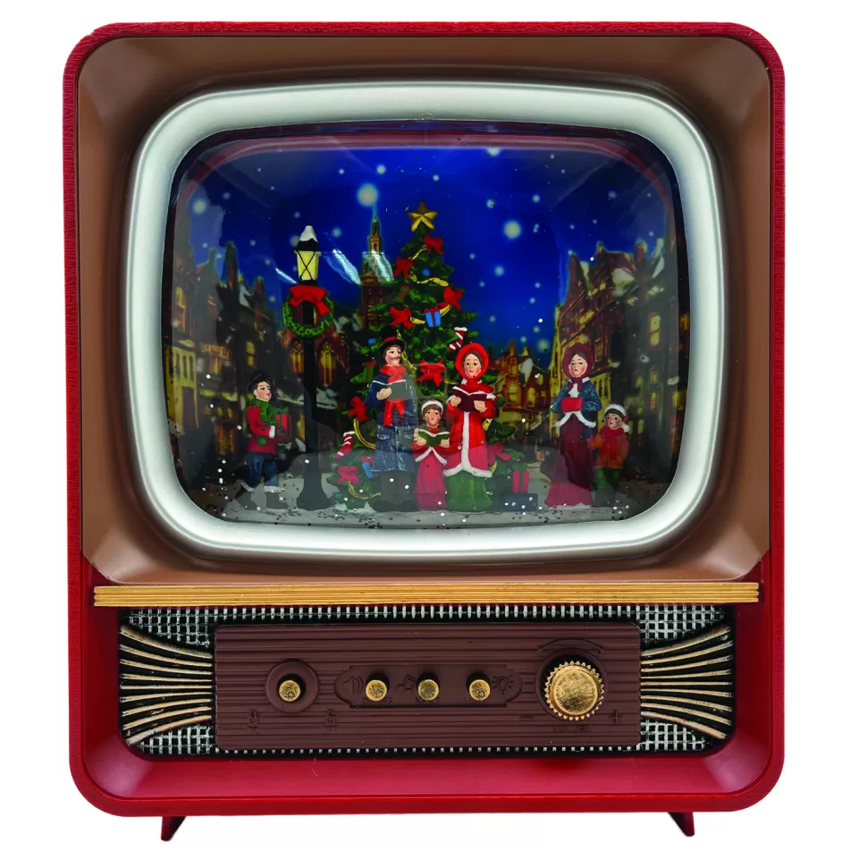 Christmas Forever WATER GLOBE TV AUTO SPINNER WITH MUSICAL CAROLERS IN SWIRL GLITTER LED 8.5″ X 10″