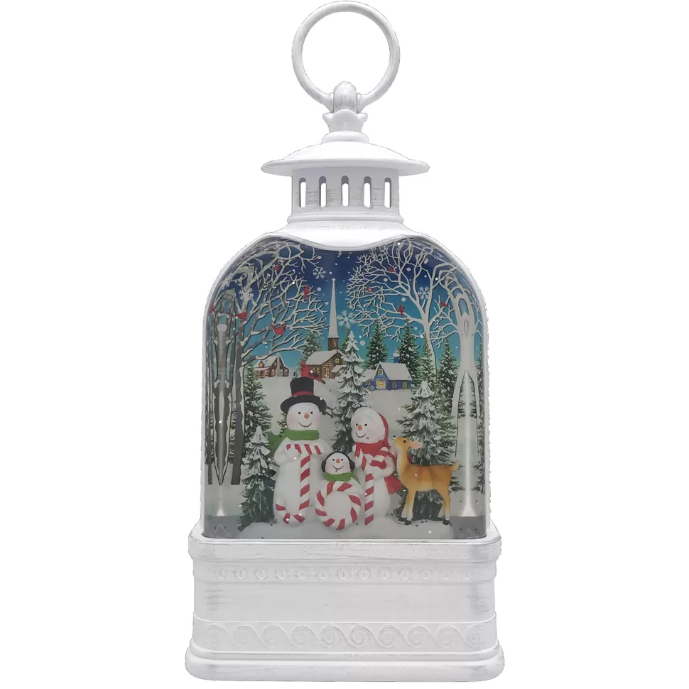 Christmas Forever WATER LANTERN AUTO SPINNER WITH SNOWMAN & JOY CANDY CANE IN SWIRL GLITTER LED 9.5″