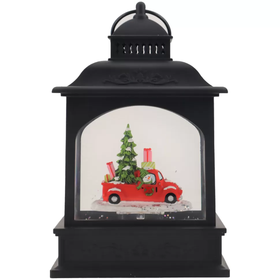 Christmas Forever WATER LANTERN BLACK 8″ RED TRUCK SCENE W/ SWIRL GLITTER, LED B/O
