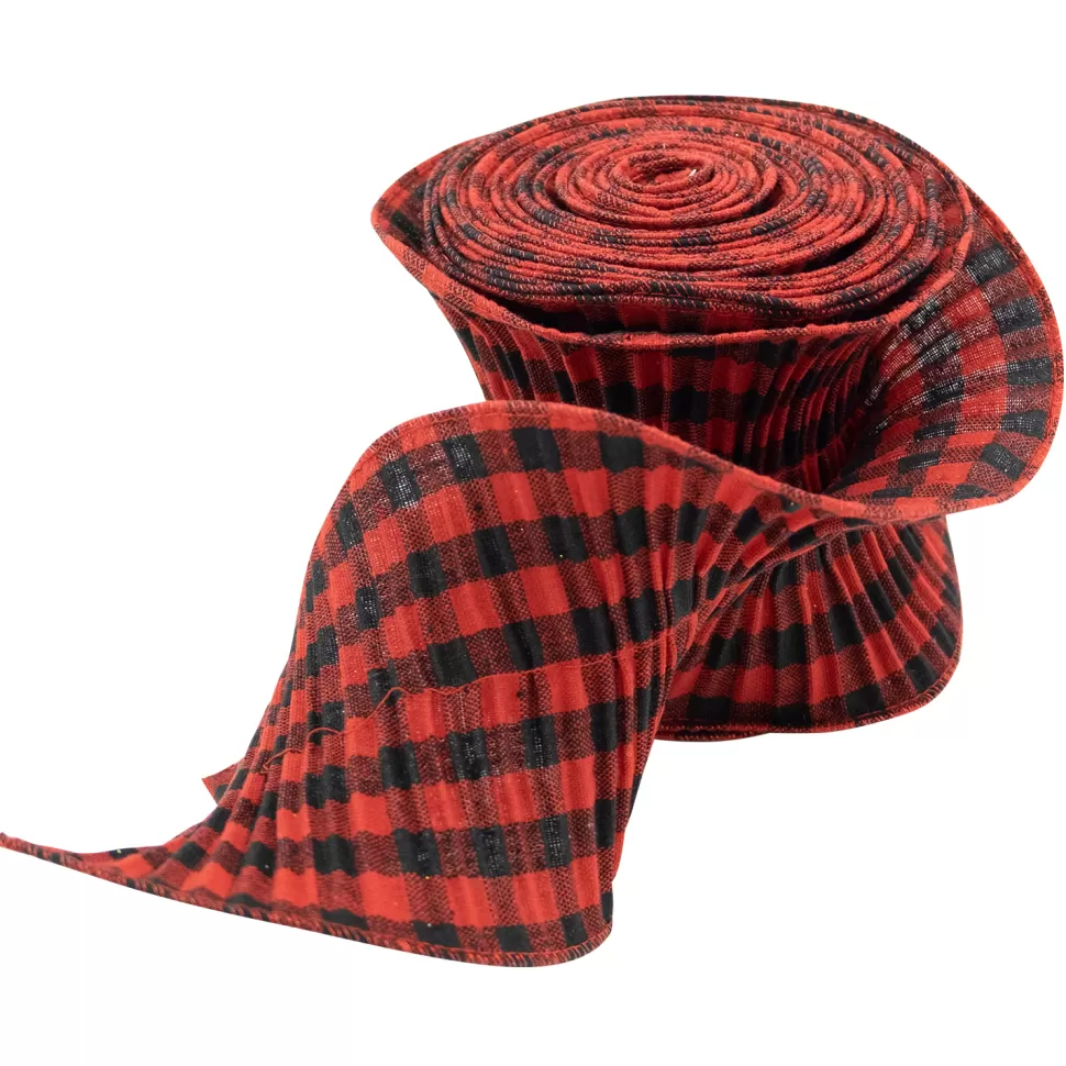 Christmas Forever WIRED CRINKLE RIBBON 4.7″ X 5YDS RED/ BLACK PLAID PLAID