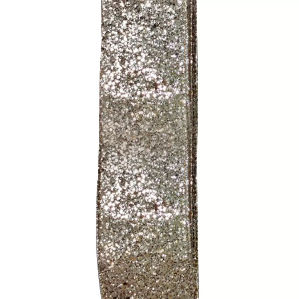 Christmas Forever WIRED RIBBON 2.5″x10 YDS. CHAMPANGE W/ GLITTER