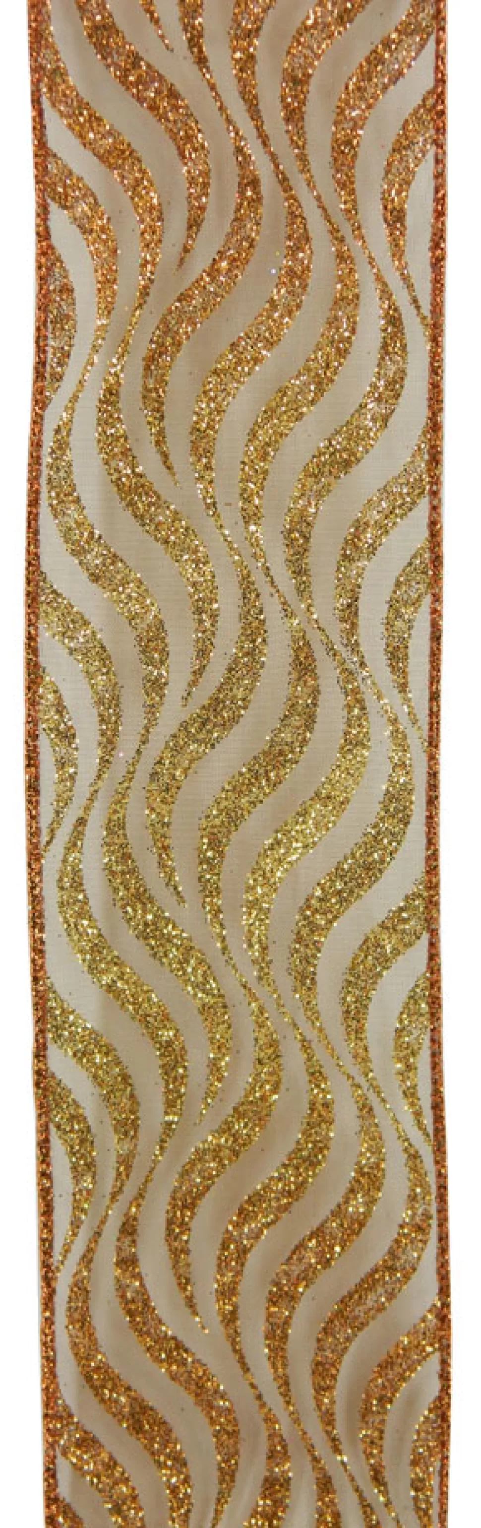 Christmas Forever WIRED RIBBON 2.5″X10 YDS COPPER/ GOLD W/ WAVE STRIPE / GLITTER