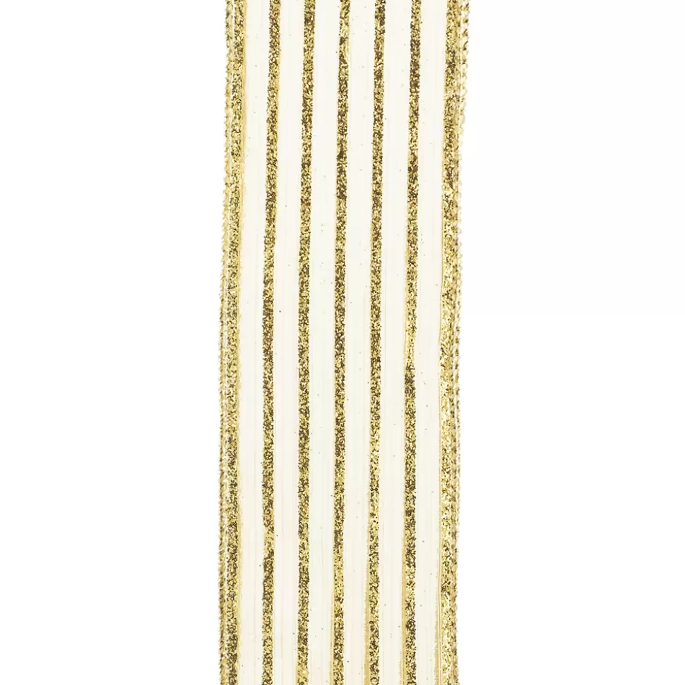 Christmas Forever WIRED RIBBON 2.5″X10 YDS GOLD SHEER W/ GOLD GLITTER