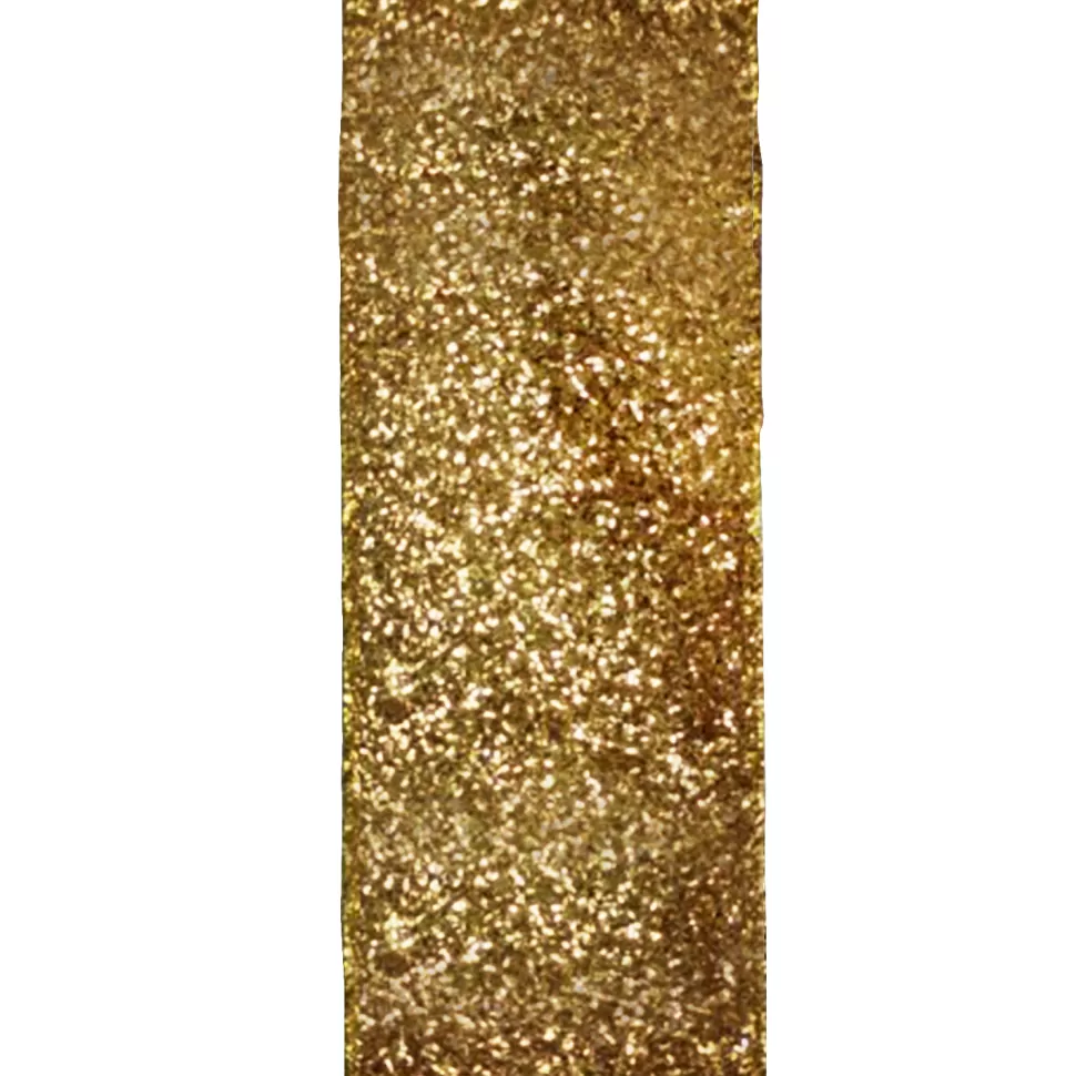 Christmas Forever WIRED RIBBON 2.5″x10 YDS. GOLD W/ GLITTER