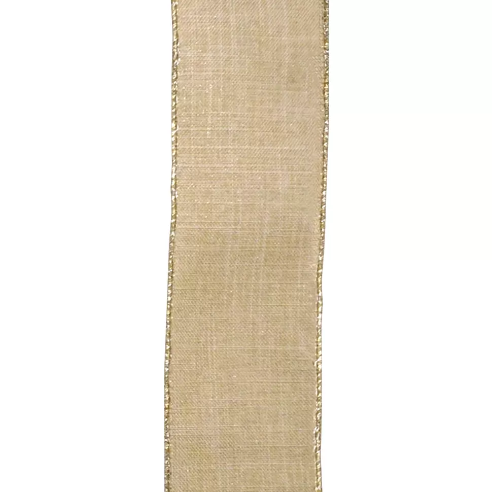Christmas Forever WIRED RIBBON 2.5″X10 YDS NATURAL W/GOLD GLITTER CRISS-CROSS PATTERN
