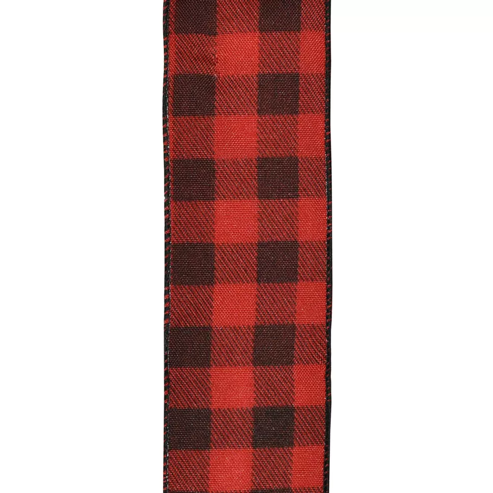 Christmas Forever WIRED RIBBON 2.5″X10 YDS RED/ BLACK BURLAP LOOK CHECK
