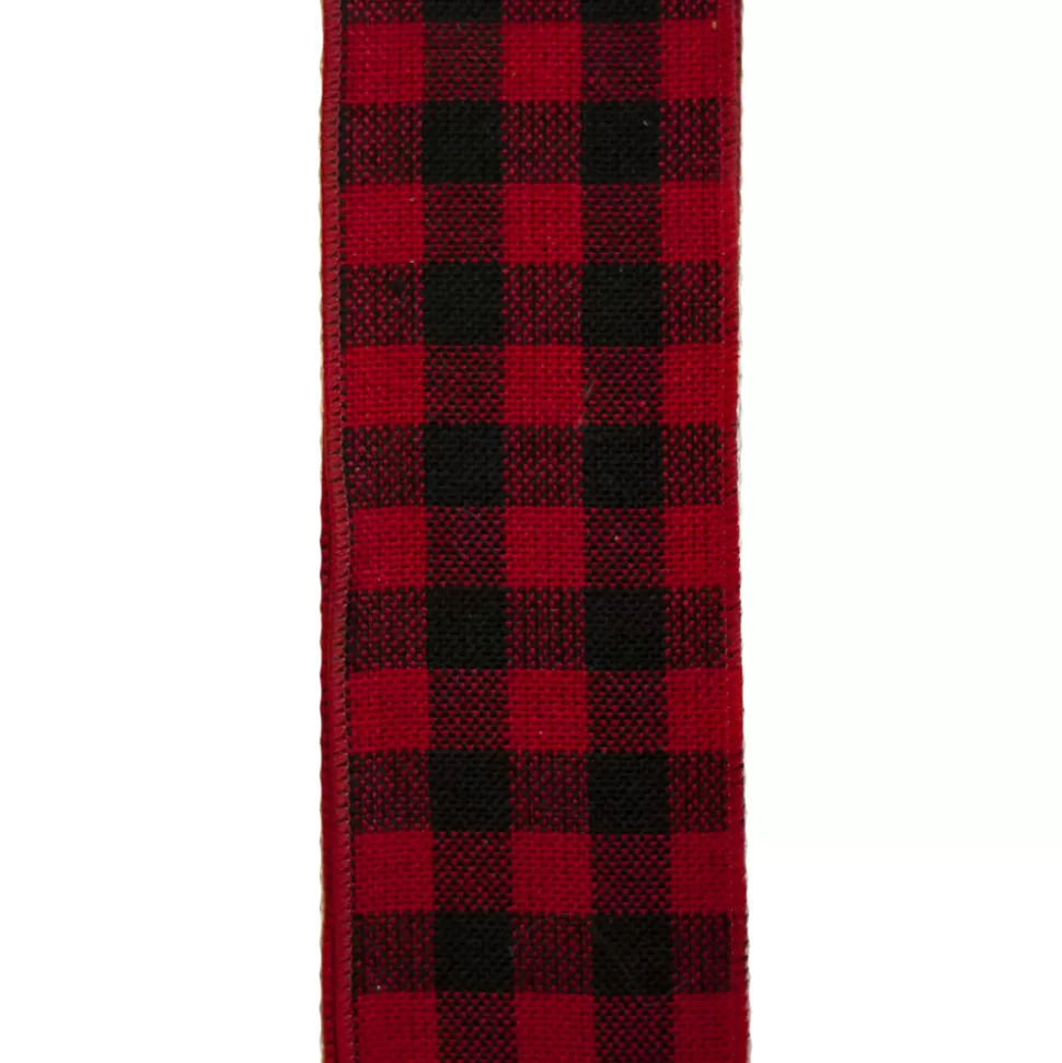 Christmas Forever WIRED RIBBON 2.5″X10 YDS RED/ BLACK SMALL CHECK