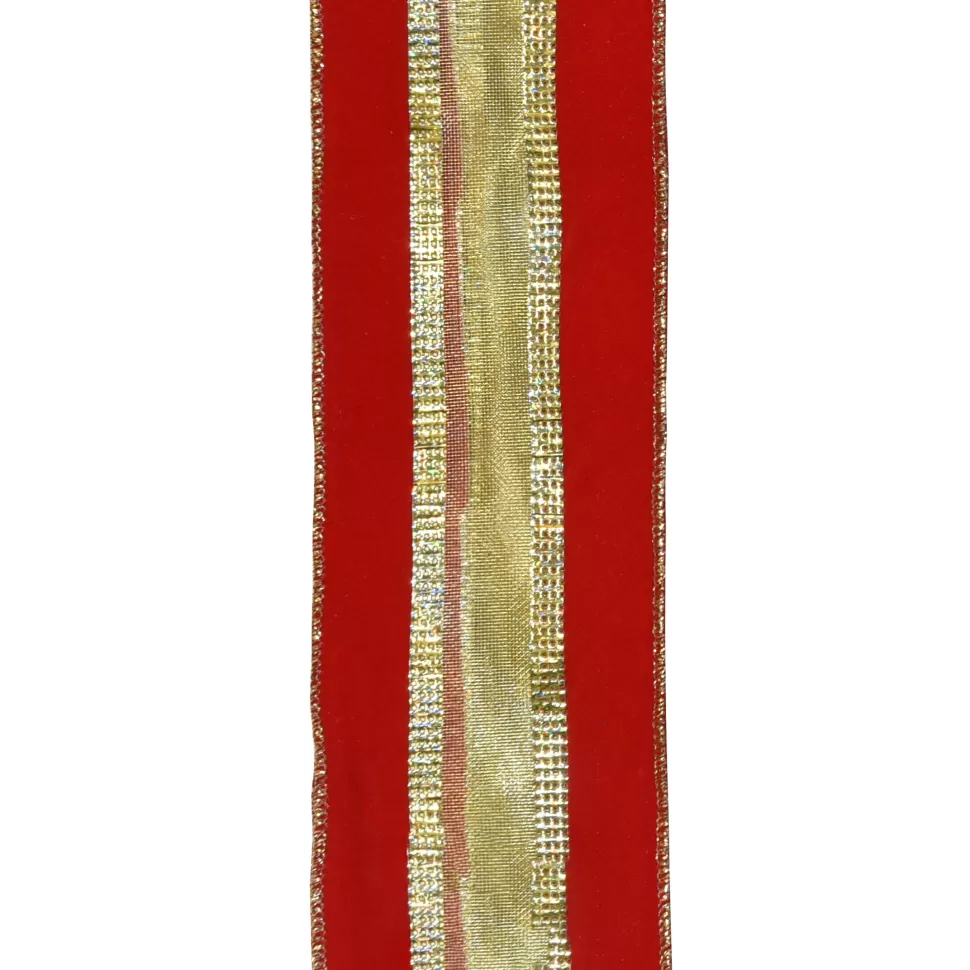 Christmas Forever WIRED RIBBON 2.5″X10 YDS RED VELVET W/ GOLD MESH