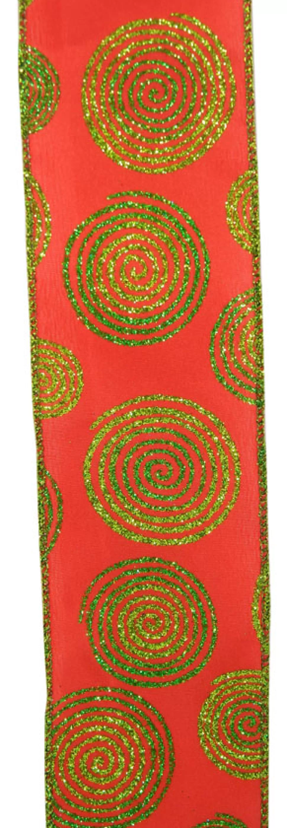 Christmas Forever WIRED RIBBON 2.5″X10 YDS RED W/ GREENS GLITTER SWIRLS