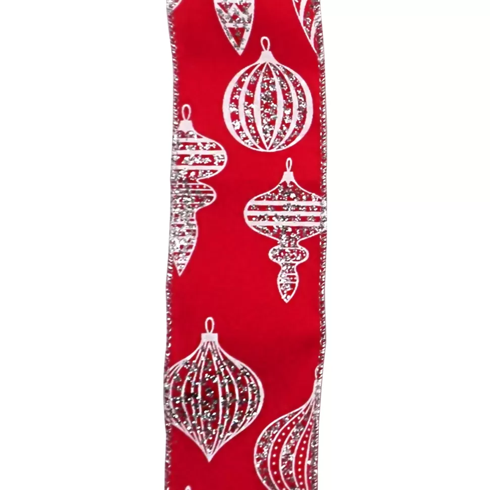 Christmas Forever WIRED RIBBON 2.5″X10 YDS RED W/ WHITE FINIALS