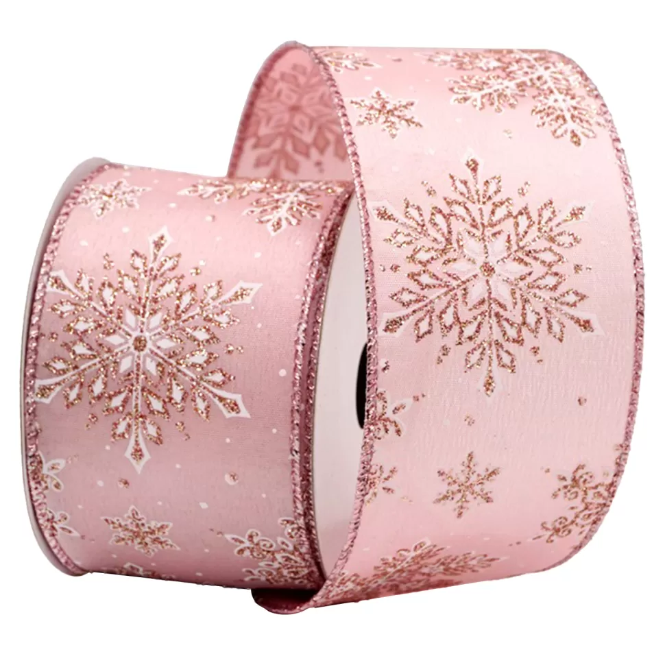 Christmas Forever WIRED RIBBON 2.5″x10 YDS. ROSE GOLD W/ ROSE GOLD SNOWFLAKES