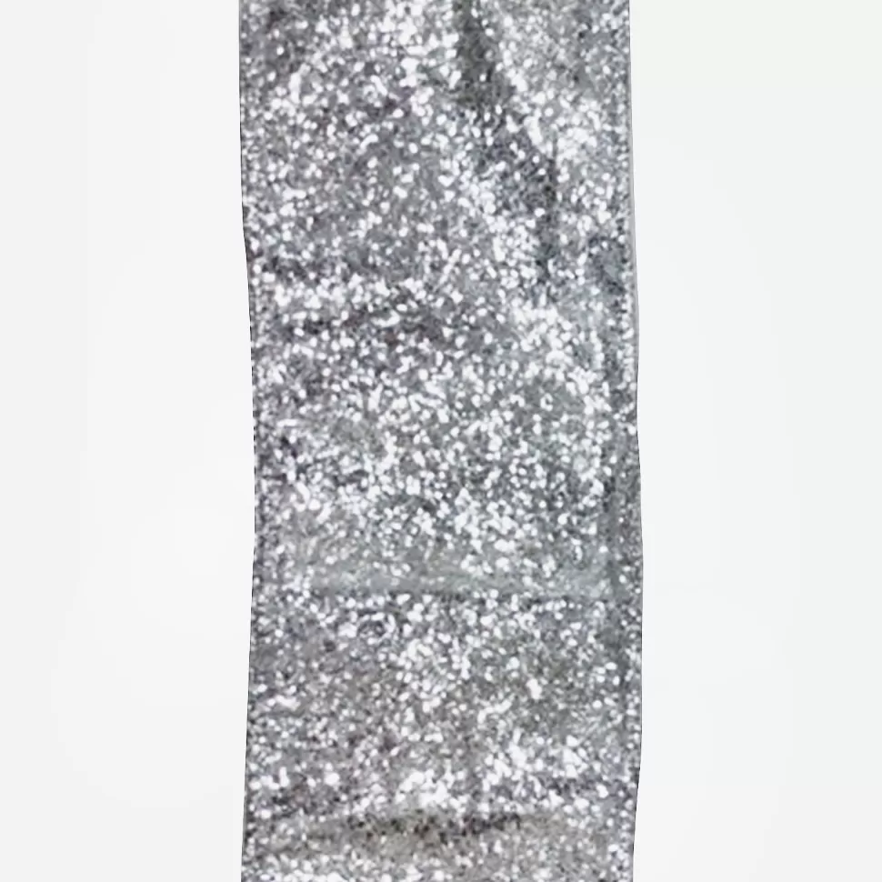 Christmas Forever WIRED RIBBON 2.5″x10 YDS. SILVER W/ GLITTER