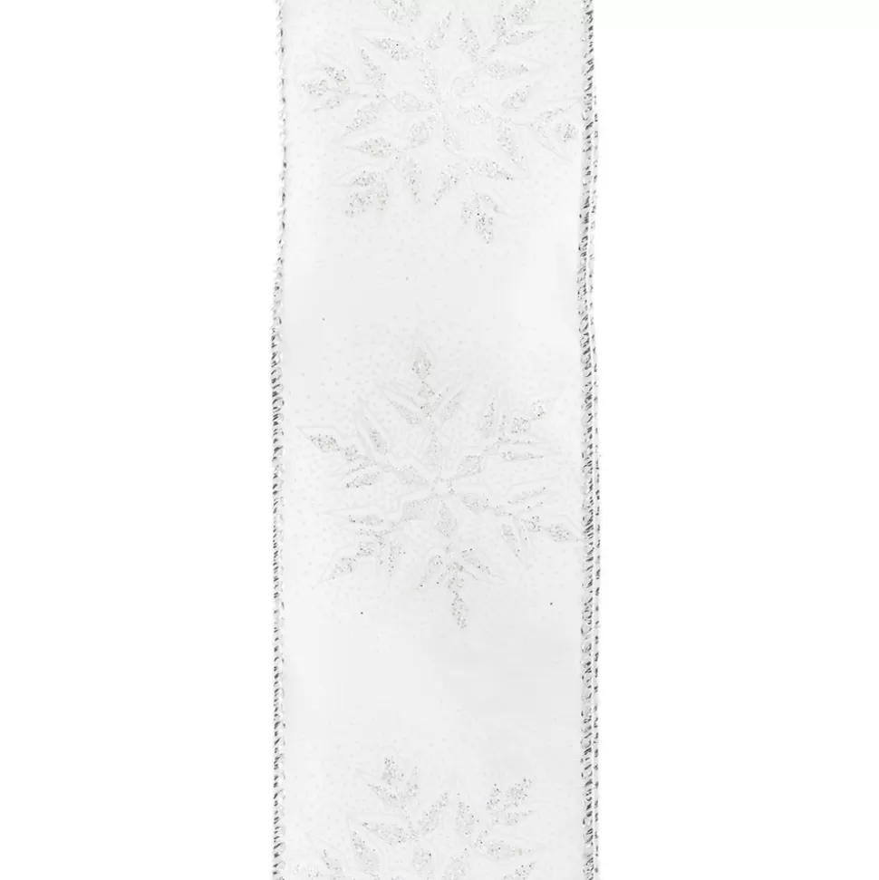 Christmas Forever WIRED RIBBON 2.5″X10 YDS WHITE SHEAR W/IRR. SNFLK
