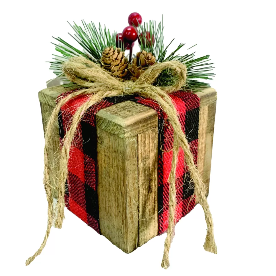 Christmas Forever WOODEN GIFT BOX 3.5″x5″ WITH RUSTIC | BUFFALO PLAID DECORATION