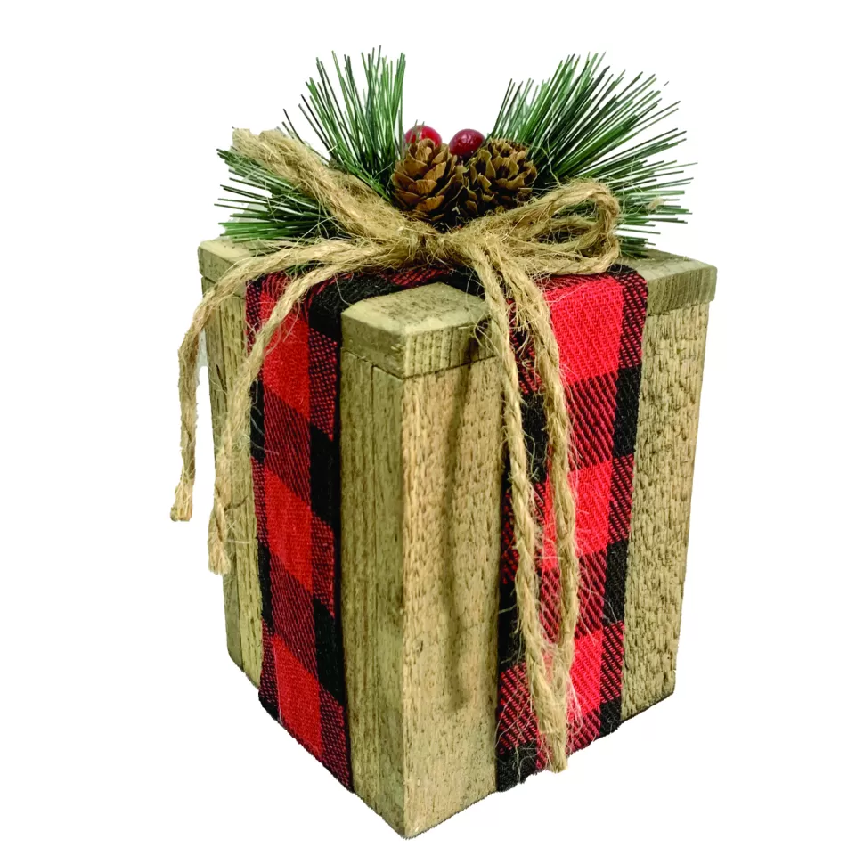 Christmas Forever WOODEN GIFT BOX 3.5″x6″ WITH RUSTIC | BUFFALO PLAID DECORATION