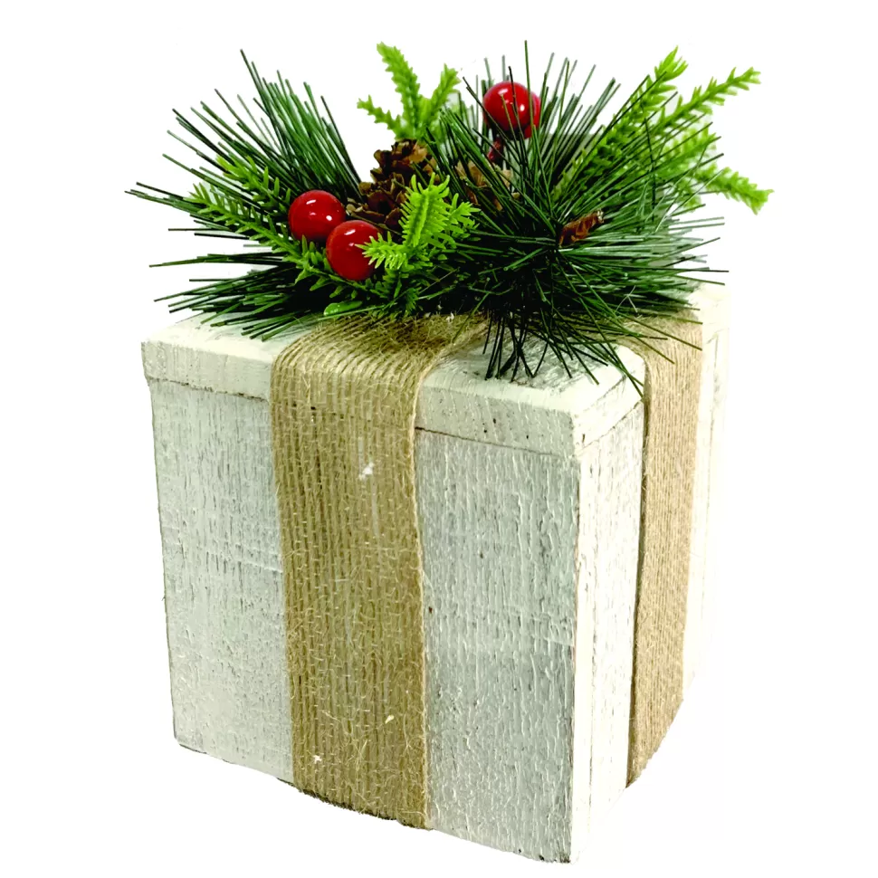 Christmas Forever WOODEN GIFT BOX 3.5″x6″ WITH RUSTIC | BURLAP DECORATION