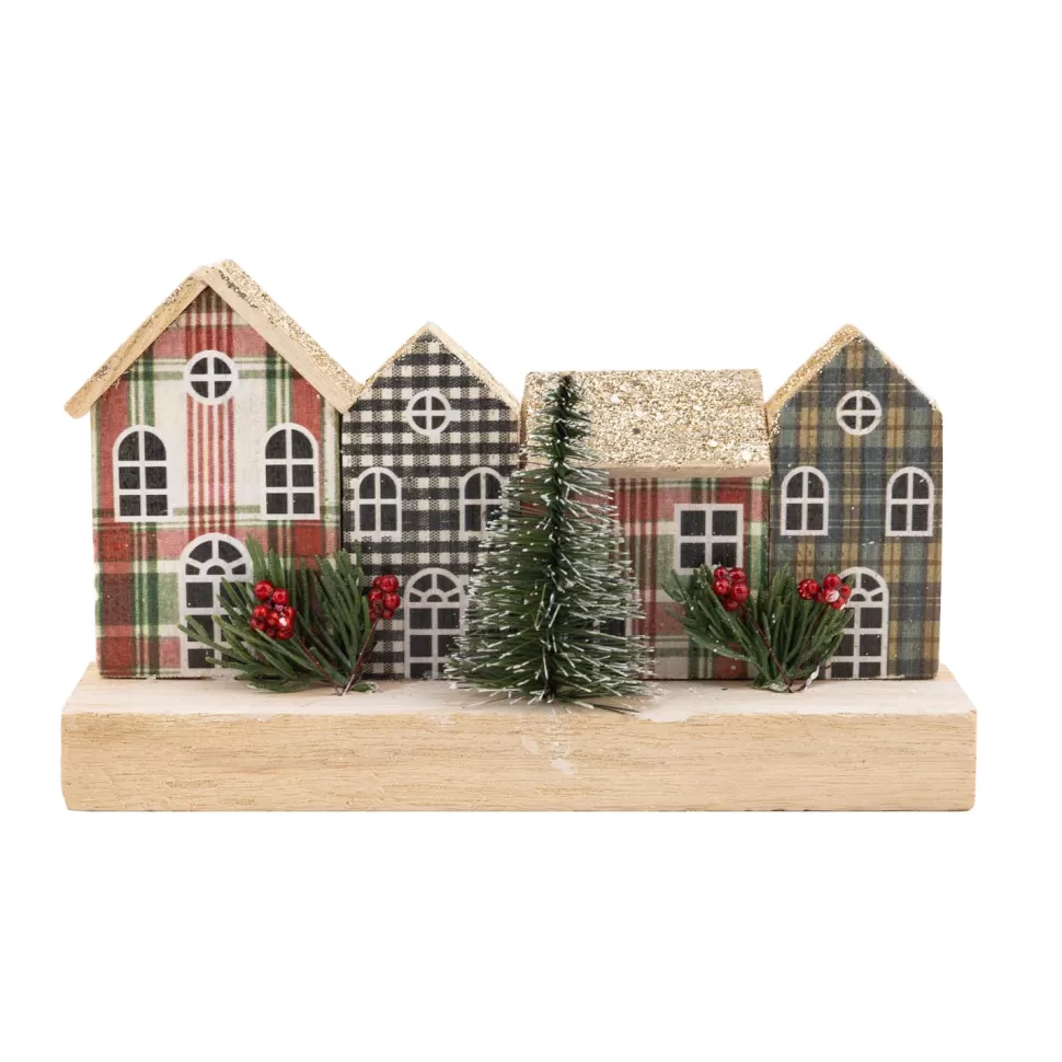 Christmas Forever WOODEN HOUSE SCENE 5.5″H MULTI COLOR W/ TREES