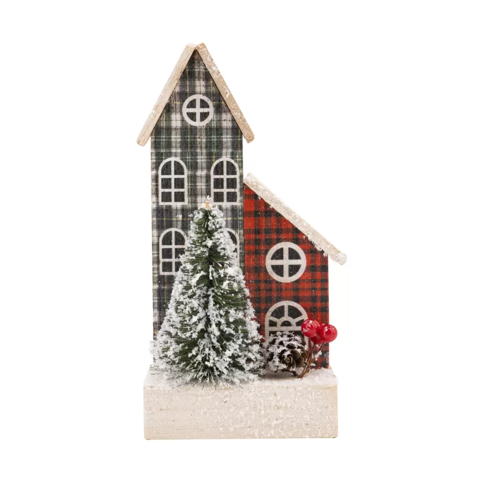 Christmas Forever WOODEN HOUSE SCENE 8″ MULTI COLOR W/ TREE
