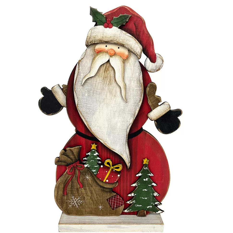 Christmas Forever WOODEN TRADITIONAL SANTA STAND 12.5″ W/TREE & PRESENTS
