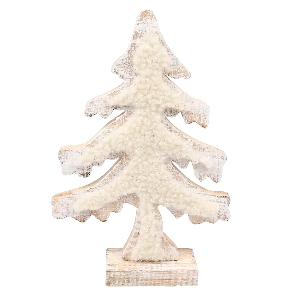 Christmas Forever WOODEN TREE 10″ W/ SHERPA NATURAL/WHITE