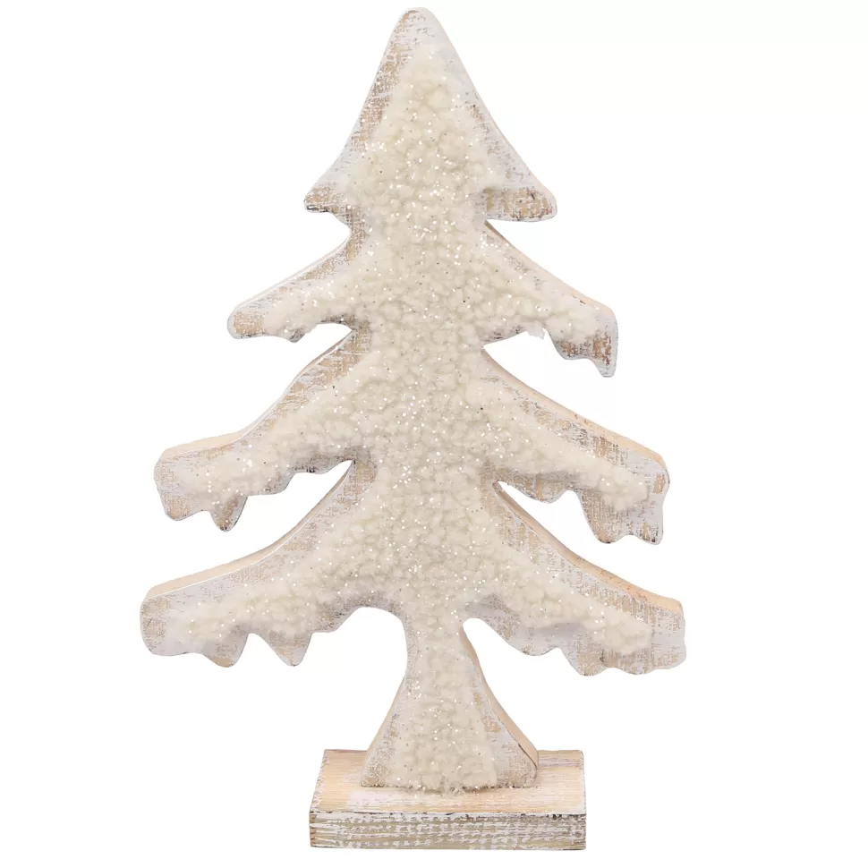 Christmas Forever WOODEN TREE 14″ W/ SHERPA NATURAL/WHITE