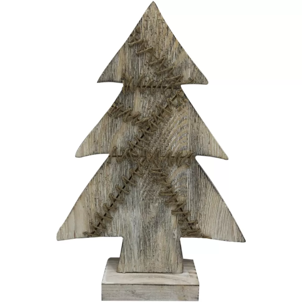 Christmas Forever WOODEN TREE BIRCH LOOK TABLE TOP 13″ NAT. W/ STITCH PATTERN