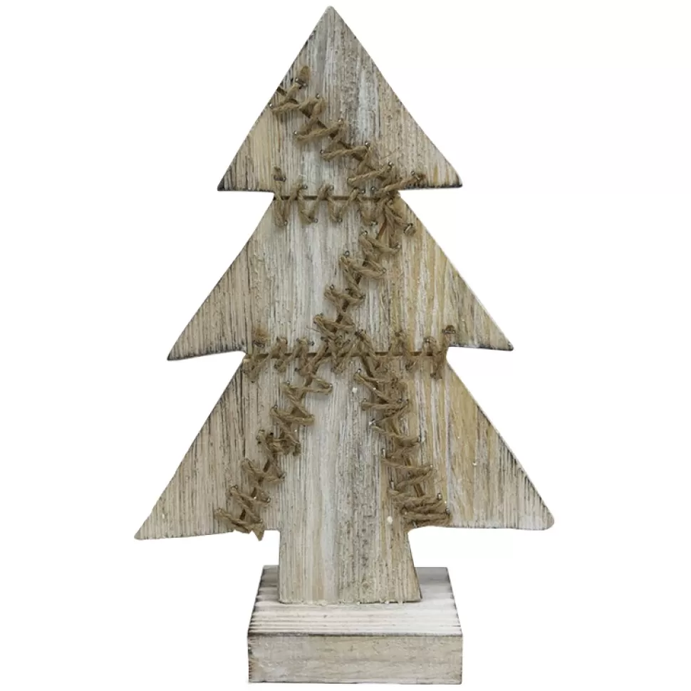 Christmas Forever WOODEN TREE WOOD LOOK TABLE TOP 11″ NAT. W/ STITCH PATTERN