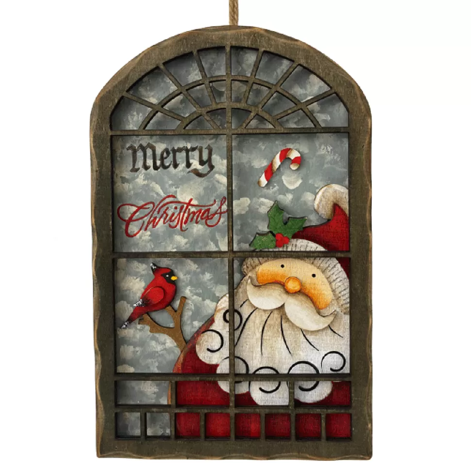 Christmas Forever WOODEN WALL DECOR 8″X12″ SANTA IN WINDOW