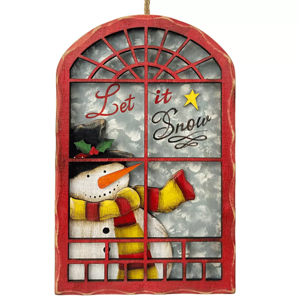 Christmas Forever WOODEN WALL DECOR 8″X12″ SNOWMAN IN WINDOW
