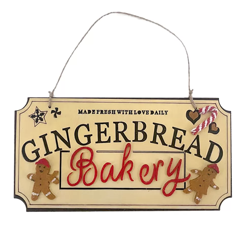 Christmas Forever WOODEN WALL DECOR “GINGERBRAED BAKERY” 9″x4.5″ NATURAL