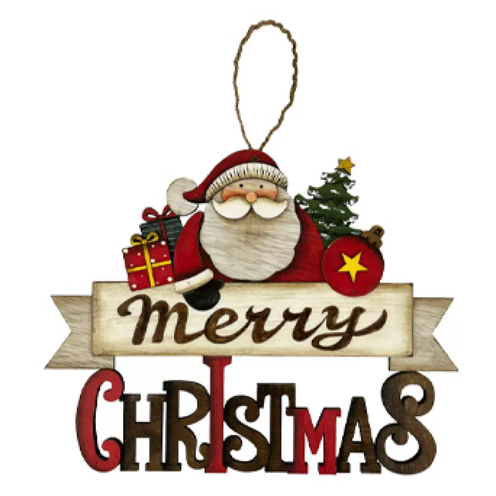 Christmas Forever WOODEN WALL DECOR SANTA 9.5″ W/’MERRY CHRISTMAS”