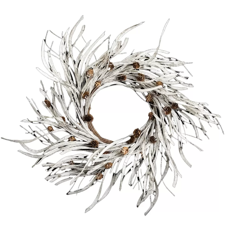 Christmas Forever WREATH FARMHOUSE 28″ W/ BIRCH LOOK GRASS & MINI PINE CONES